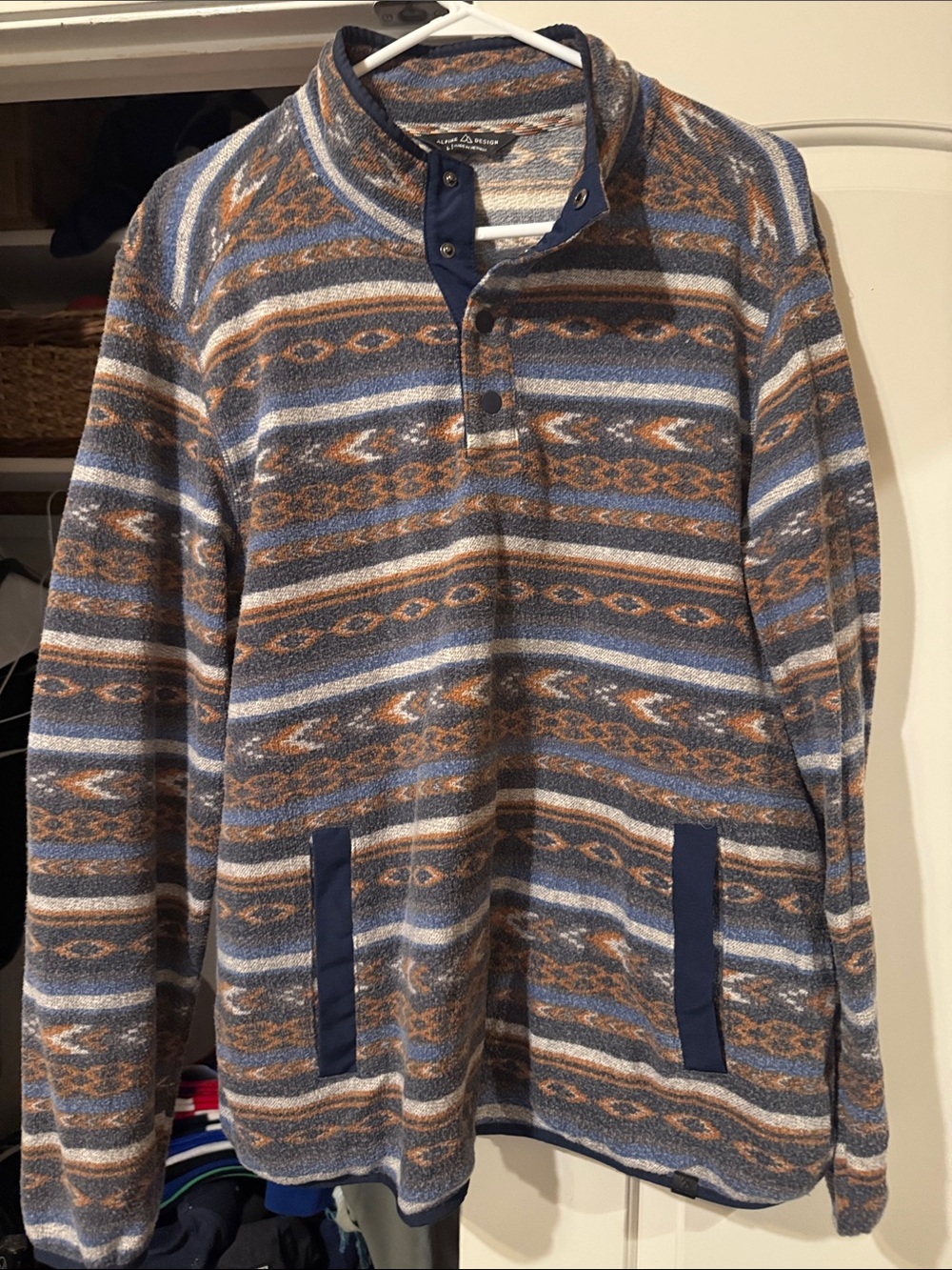 Alpine Design Men's Zip-Up Patterned Sweater in Blue & Brown